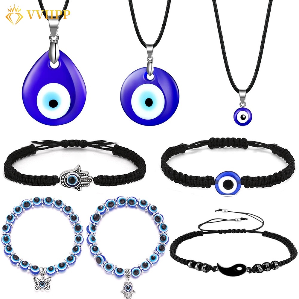 Vintage Blue Eyes Demon Eye Necklace Bracelet for Women Silver Bracelet Accessories Jewelry