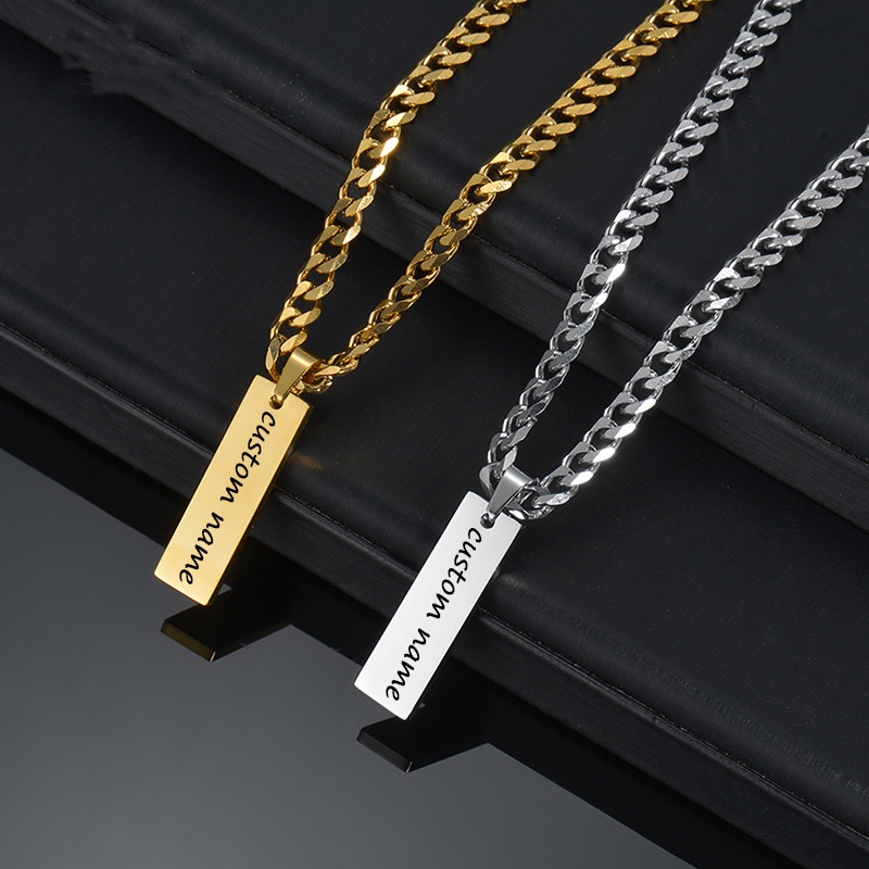 Customized Engraved Nameplate Necklace Cuban Chain Couple Pendant Men ...