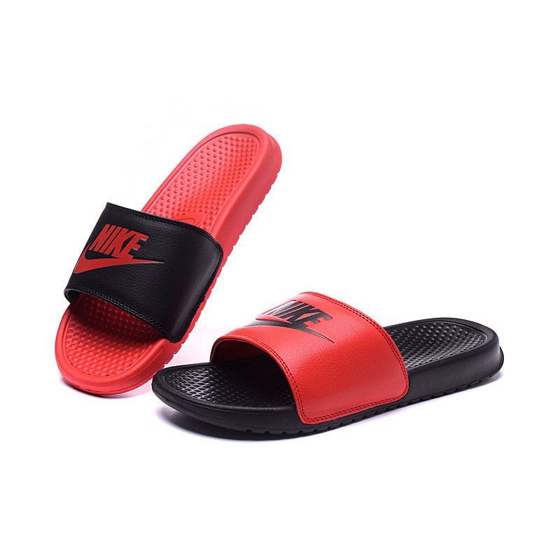 nike red and black slippers