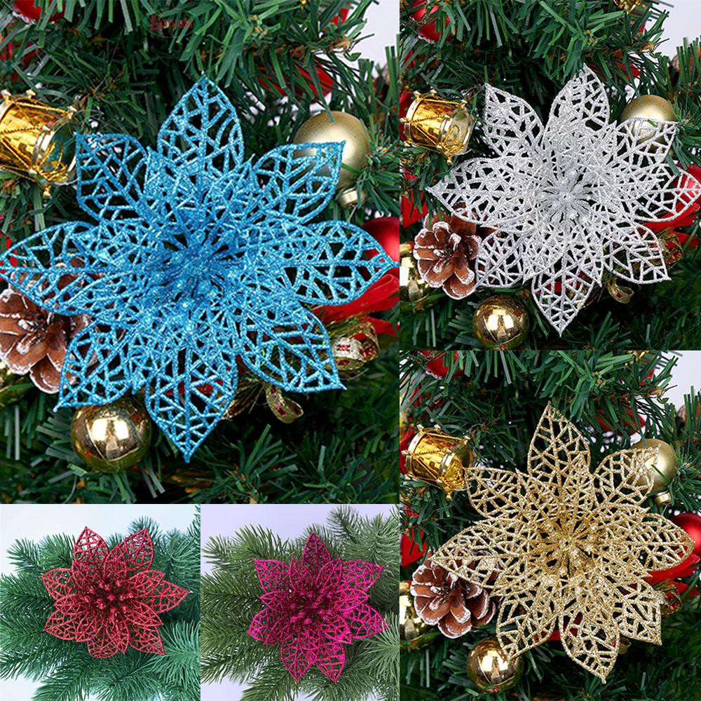 Christmas Flowers Pe Festical Ornament Hanging 10pcs Set Glitter Poinsettia Wreath Tree Decorations Xmas Crafts Shopee Philippines