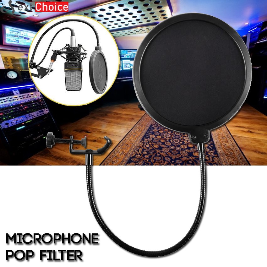 Microphone Pop Filter Dual Layer Mic Pop Shield with Clip Stabilizing