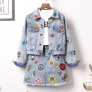 blue denim skirt and jacket set