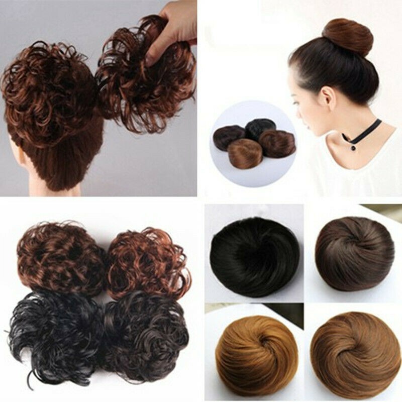 Women Pony Curly Straight Messy Bun Hair Piece Scrunchies Fake