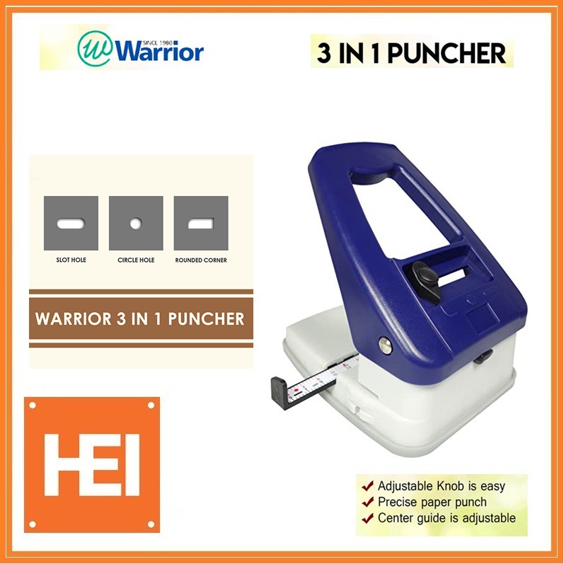 WARRIOR 3 IN 1 Puncher ( SLOT, CIRCLE AND ROUNDED CORNER ) Shopee