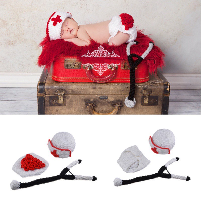 3pcs/lot Newborn Baby Nurse Costume Hat Shorts Stethoscope Doctor