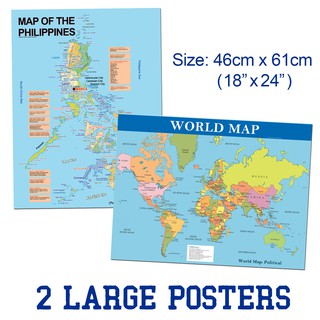 Philippine Map + World Map Political Poster Chart BIG 18”x24“ Map of the Philippines + Map World