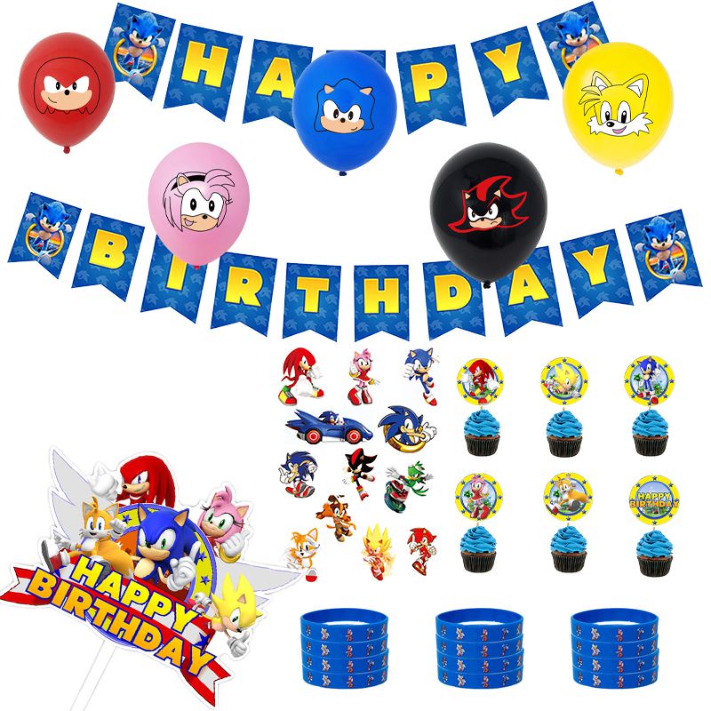 Sonic Themed Birthday Party Surprises Cartoon Decorations Banners Cake ...