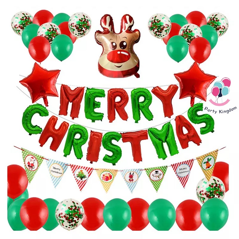New 93pcs Set Merry Christmas Theme Balloon Party Backdrop Home Decoration Foil Santa Claus Snowman