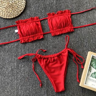 textured bandeau thong bikini set