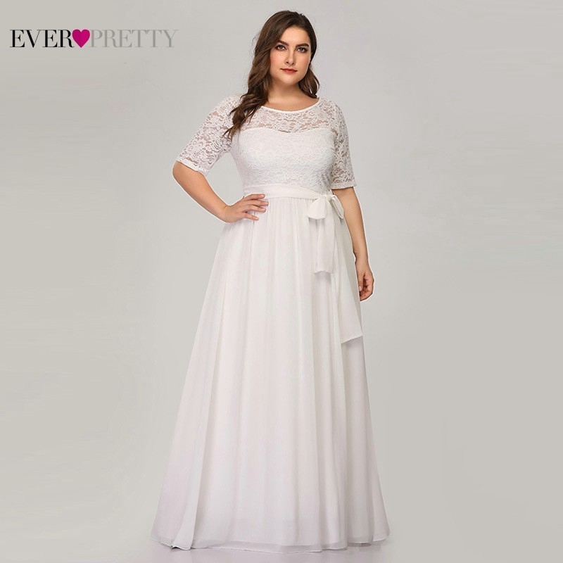 plus size white gown with sleeves