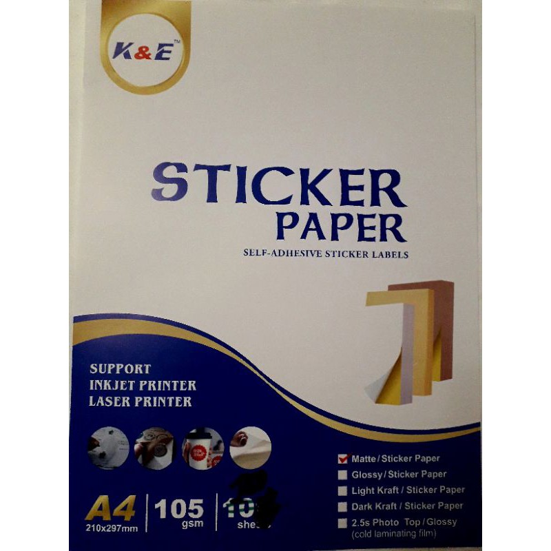 A4 Sticker Paper Matte 10 sheets per pack Printable Sticker Paper Self ...