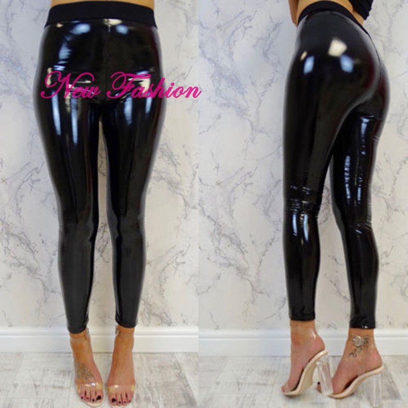 shiny leather look trousers