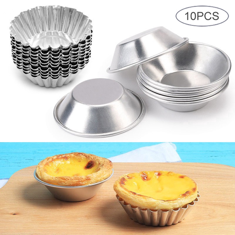10pcs Egg Tart Molds Stainless Steel Cupcake Mold Thickened Reusable