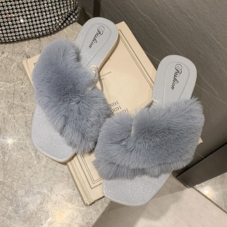 2030 Add+1 new hairy slippers for women's fashionable wear, students' antiskid and thermal insulatio