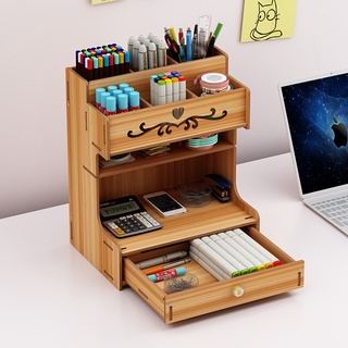 Desktop Organizer Wooden Desk Storage Box Multifunctional Pen Holder Box Office Supplies Storage Box #4