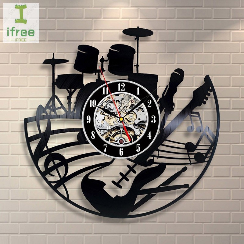 Wall Clock Cd Record Modern Design Musical Theme Home Decoration