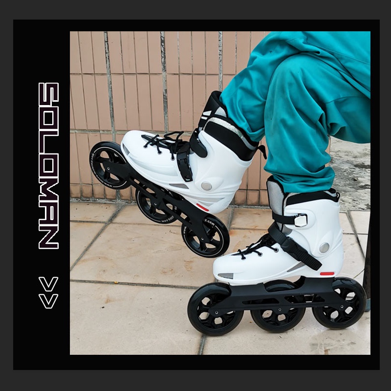 SOLOMAN Adult Inline Roller Skates (Black And White) Roller Skates 125MM big 3 Wheels Shopee