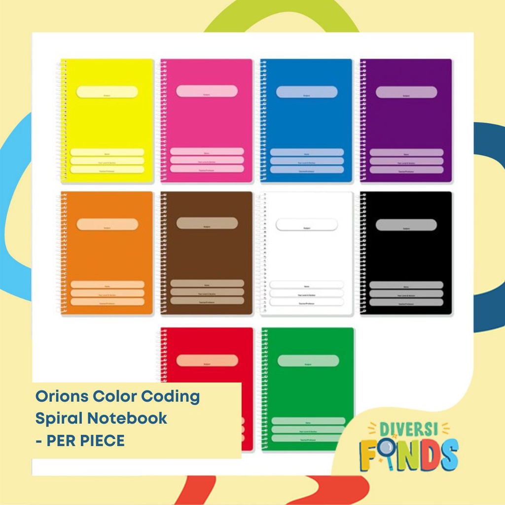 1pc Orions Color Coding SPIRAL WRITING Notebook W/Plastic Jacket 80lvs