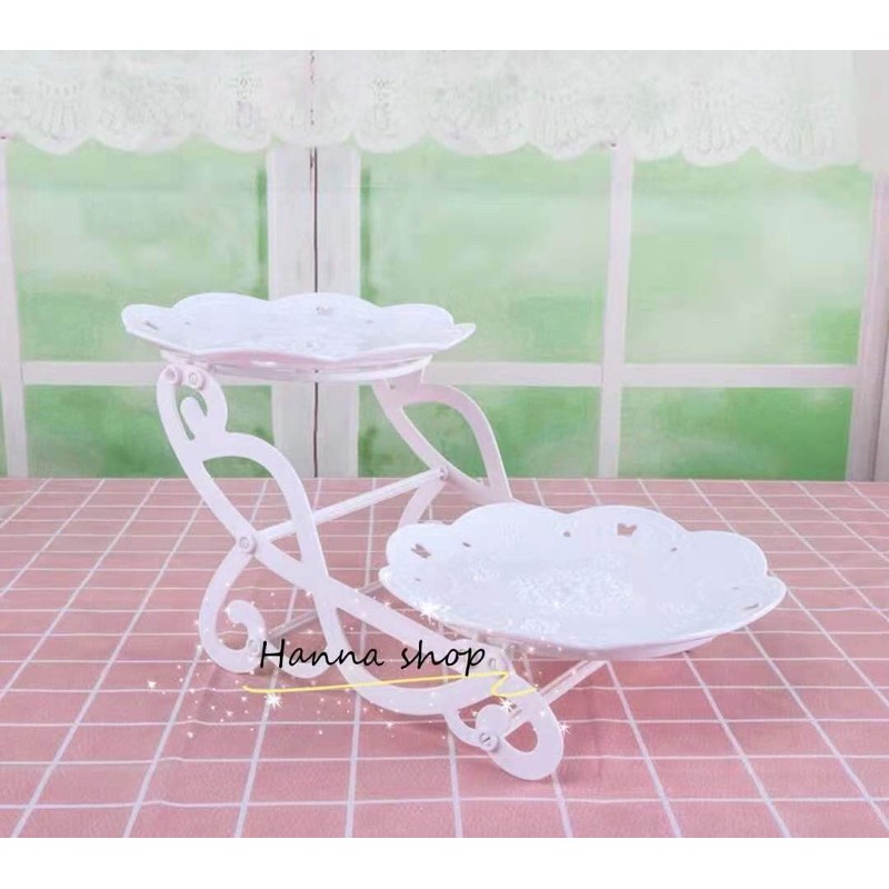 2tier White Plastic Dessert Stand Pastry Stand Cake Stand Cupcake Stand Holder Serving Platter
