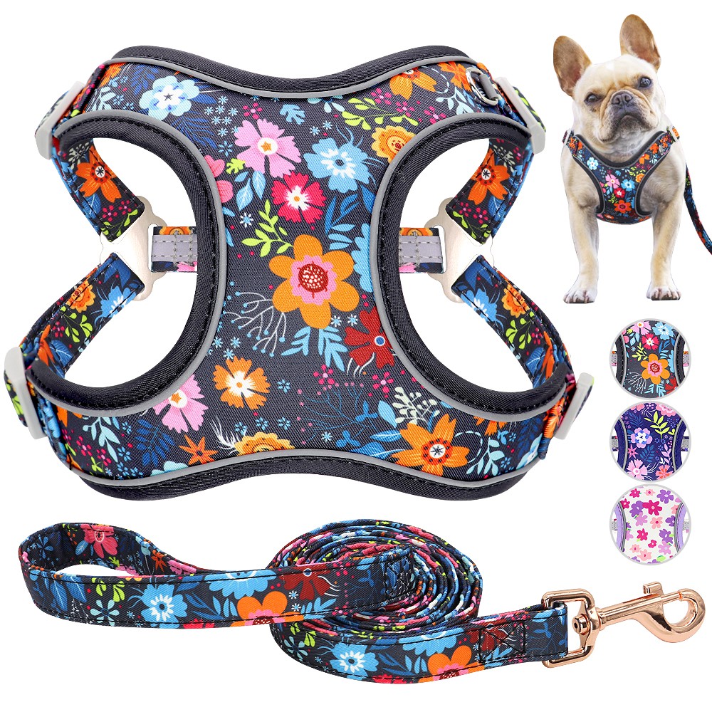 Dog Puppy Harness Vest with Matching Leash Wildflower Flower Pink ...