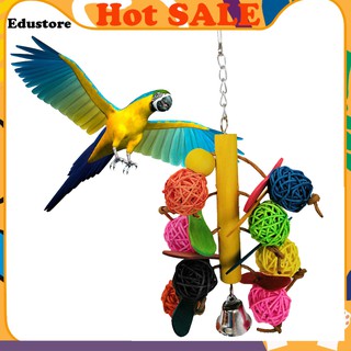 ♡♡cOd♡♡ <XNYP>_Colorful Parrot Toy Rattan Ball Bell Swing Bird Parakeet Hanging Pet Cage Decor