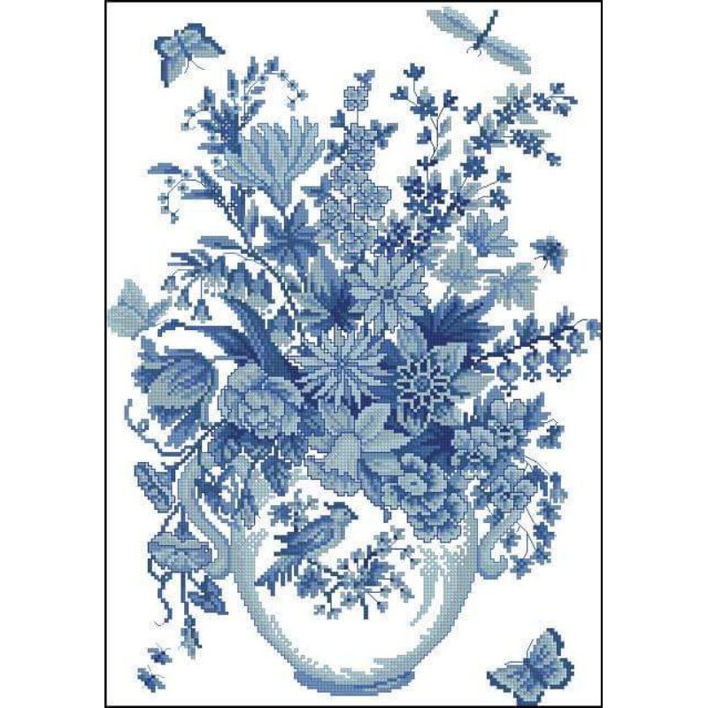 Cross Stitch Complete Set Blue Flowers Embroidery Counted Needlework