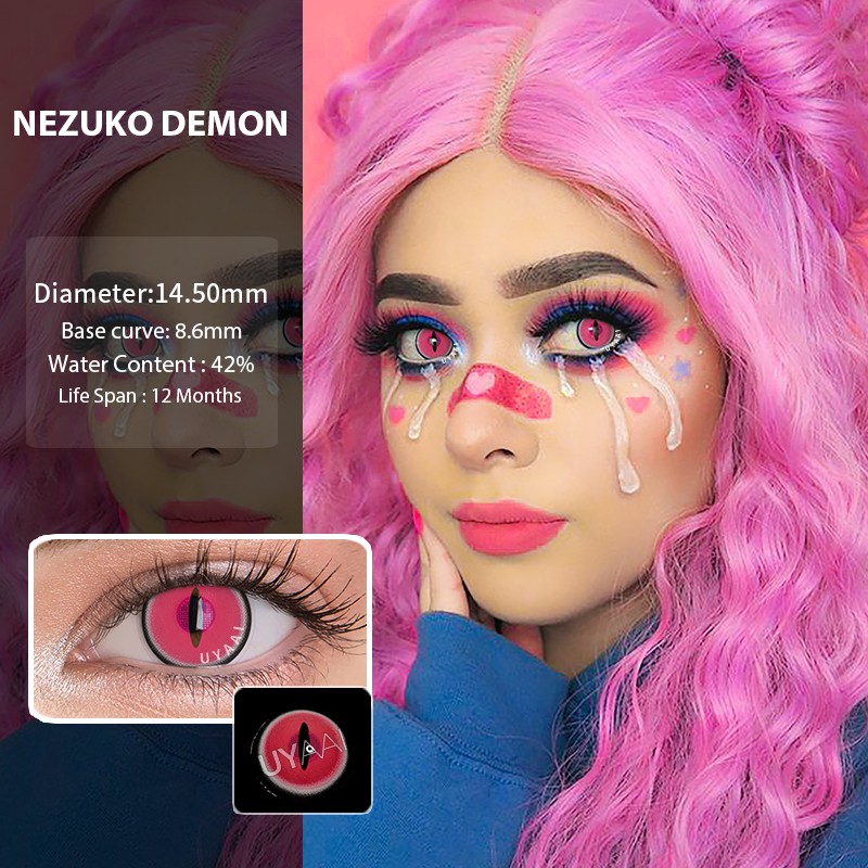 Anime Cosplay Halloween Pink Contacts Demon Slayer Nezuko Style Fantasy Icon Pair Cosplay