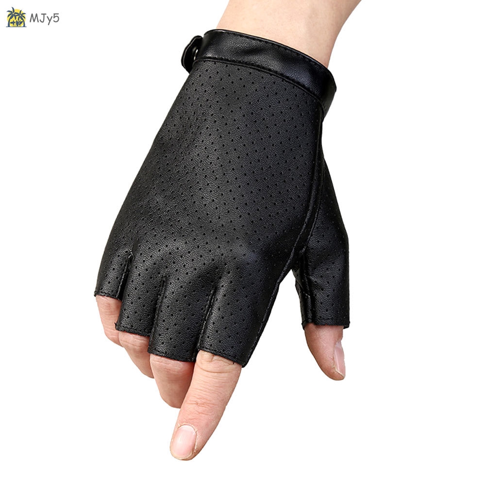 Half Finger Gloves Men Faux Leather Gym 