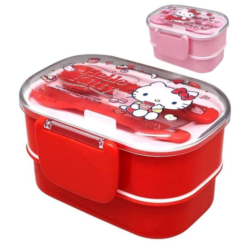 Kinder Size Hello Kitty 2 Layer Bento Box with Utensils 2 Compartment ...