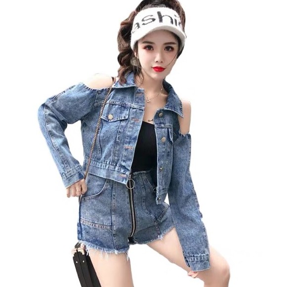 shoulderless jean jacket