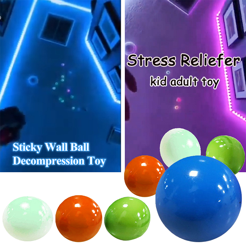 45mm Anxiety OCD Fun Toy for ADHD Squishy Glow Stress Relief Toys for Kids and Adults Tear-Resistant Stick to The Wall and Slowly Fall Off 4 Pcs Luminescent Stress Relief Balls Sticky Ball 