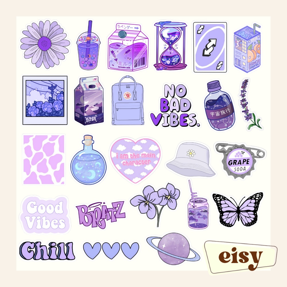 EISY 25pcs. Aesthetic Purple Sticker Pack | Shopee Philippines