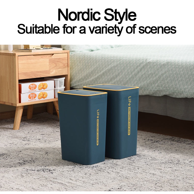 12L Nordic Press-type Trash Can with Lid Trash Bin for Kitchen Garbage Container Bin for Bathroom