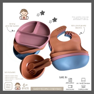 【COD】 ”5 PC Baby Feeding Set”, Premium 100% Food Grade Silicone, Silicon Feeding Plate for Baby Set