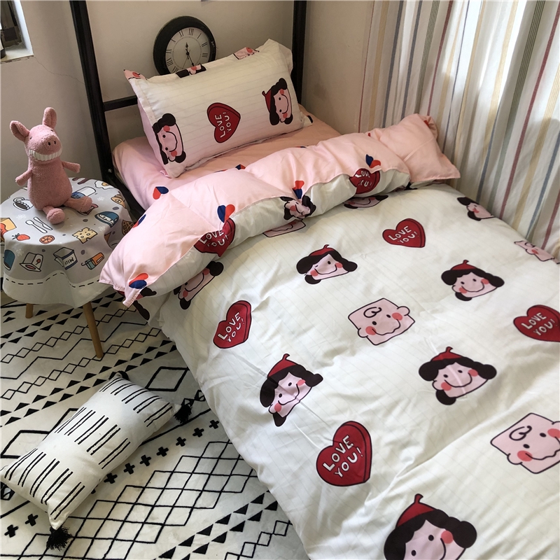 Korean Charlie Snoopy Cartoon Print Bed Sheets Duvet Cover S