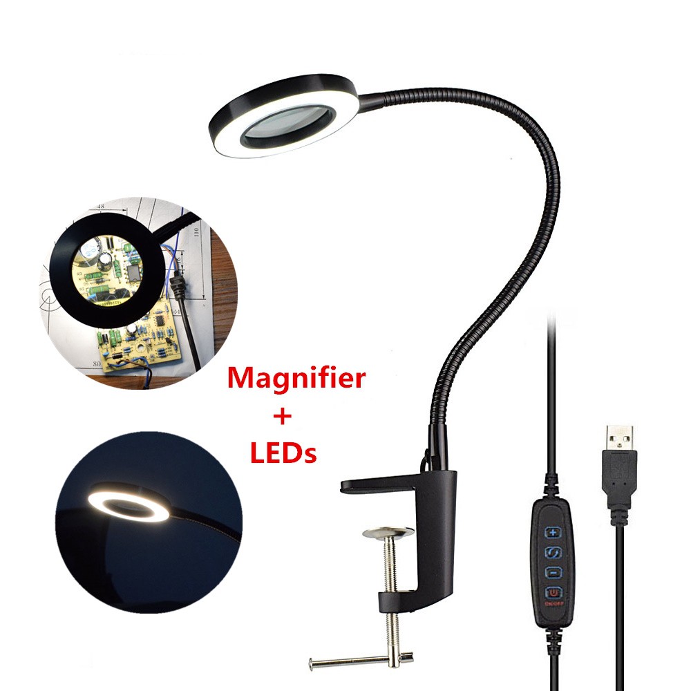bench magnifying glass with light