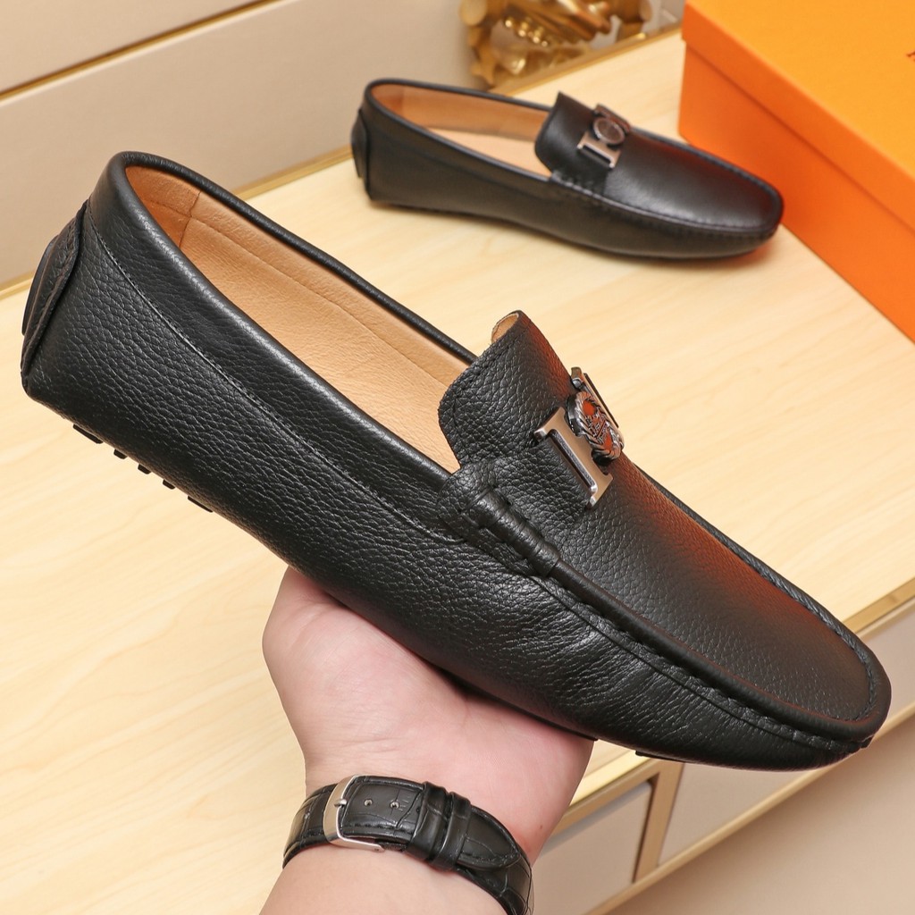 [Ready Stock Oversea] Hermes Black Genuine Leather Loafer Shoes For Men ...