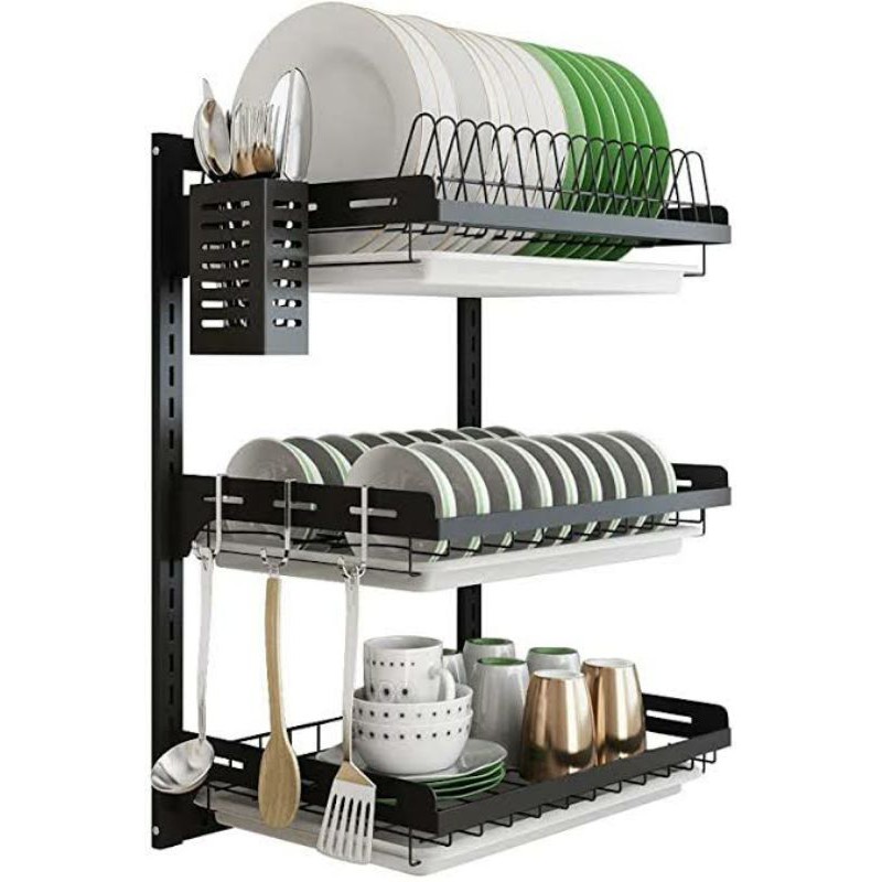 Wall Mounted 3 Layer Dish Rack Drying Rack Space Saver Dish Organizer ...