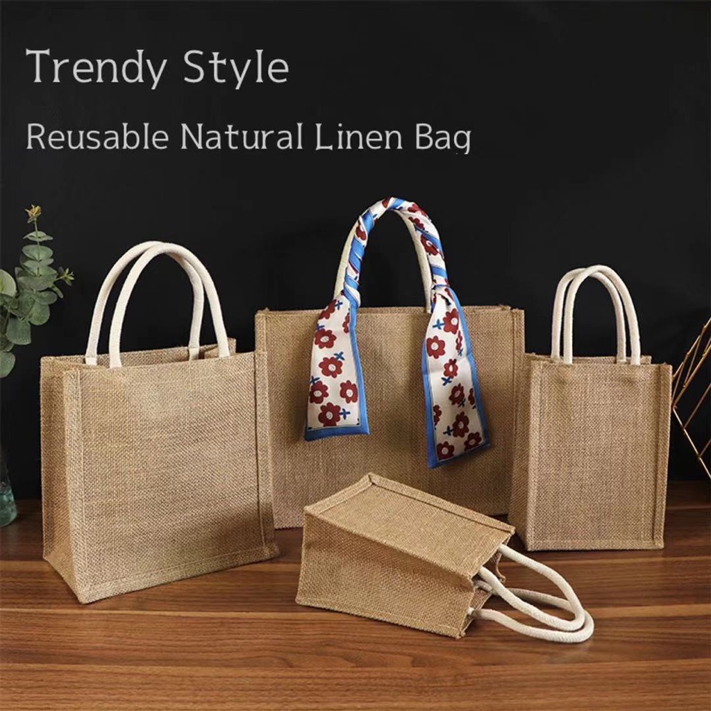 Eco Friendly Reusable Jute Bag Vintage Classic Burlap Tote Bags   26f7ed301f86a919b039f4d66f3c1814