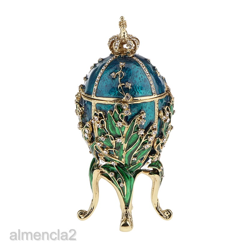 3pcs Crystal Easter Faberge Egg Jewelry Box Earrings Russian Trinkets Case 