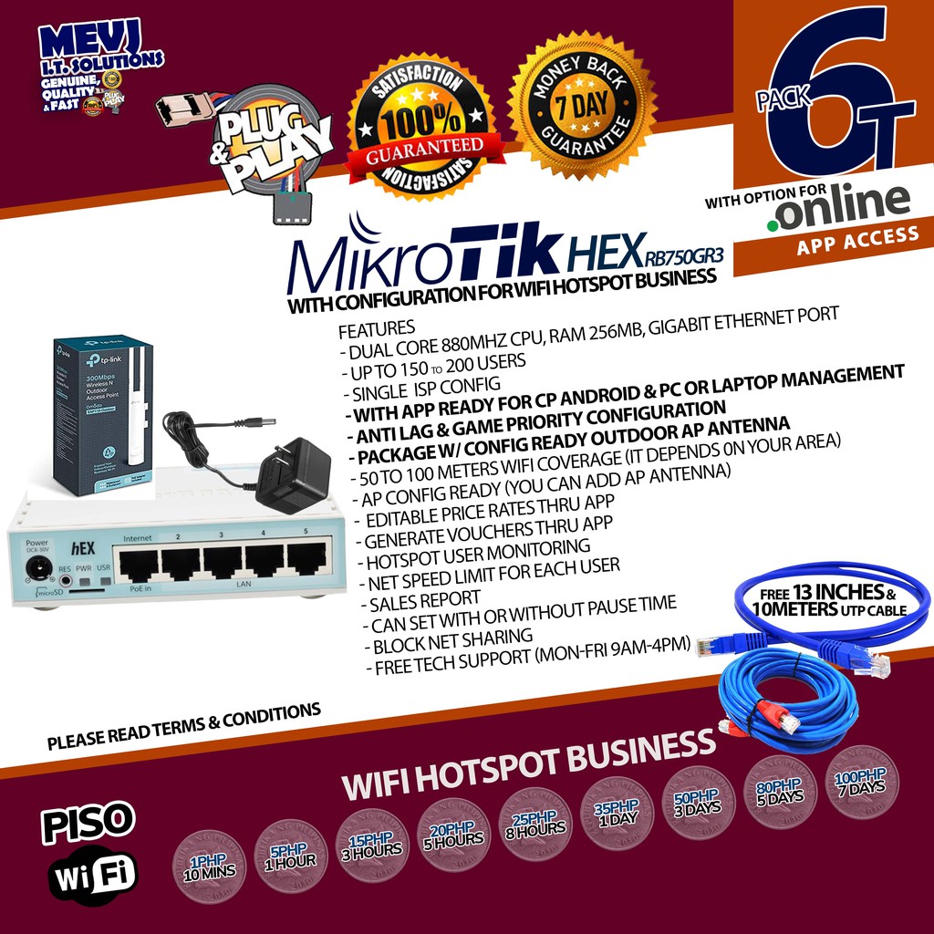 [Pack6T] Piso Wifi Hotspot Business (voucher type) w/ AP Antena 50