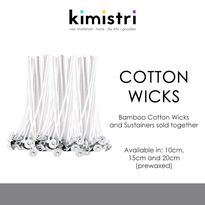Cotton Candle Wicks, Prewaxed with Sustainers sold in 10s (Premium
