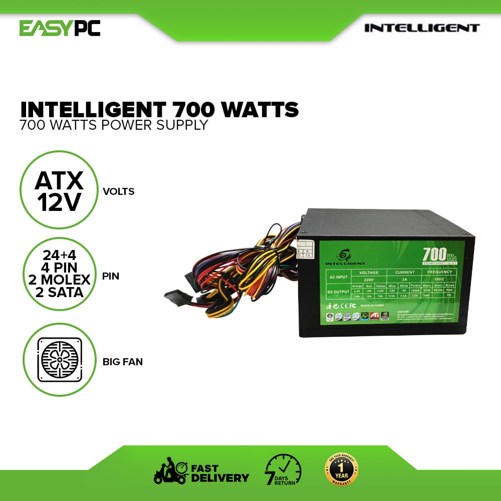 EasyPC Intelligent Power Supply 700watts with FREE POWER CABLE,Best
