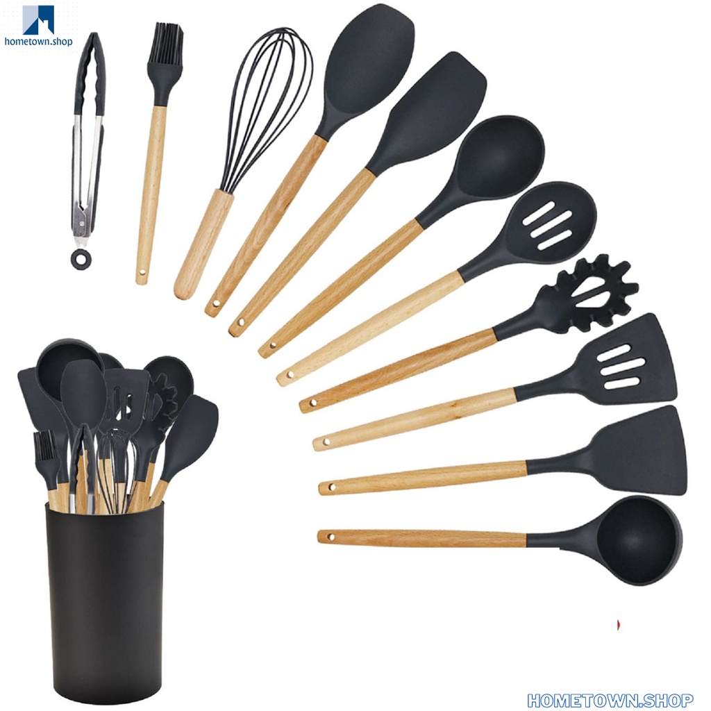Silicone Kitchen Cooking Utensils Set 12PCS Essentials Baking Kitchen Tools Nonstick Cookware Heat