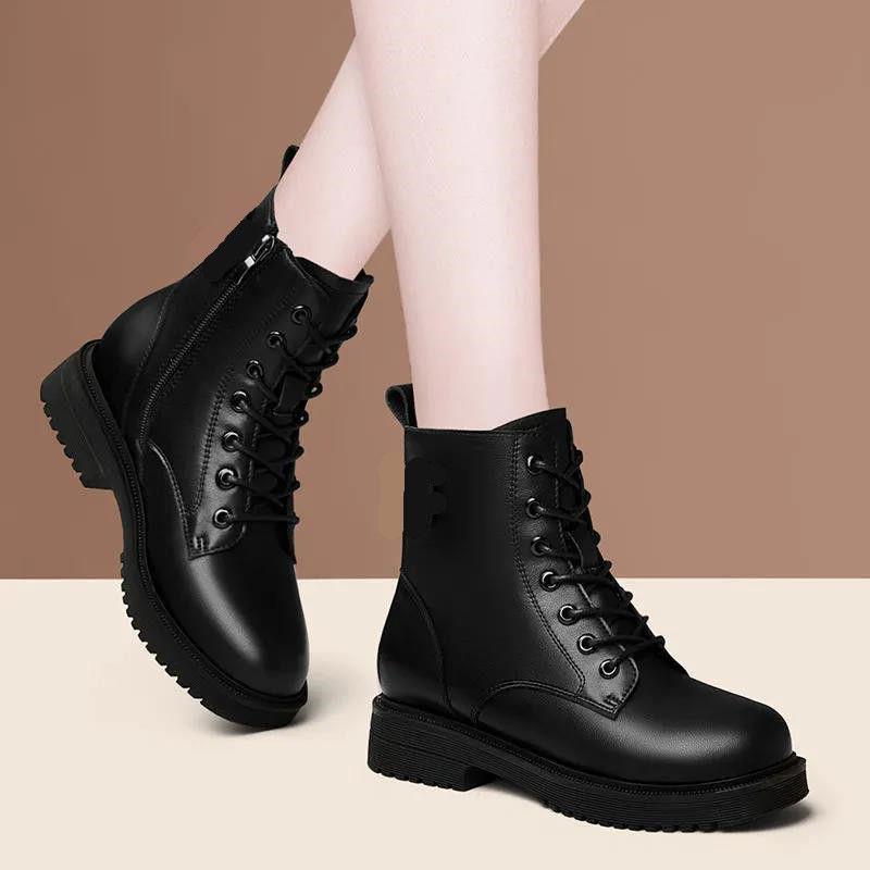 women's thick sole leather soft leather ankle boots | Shopee Philippines