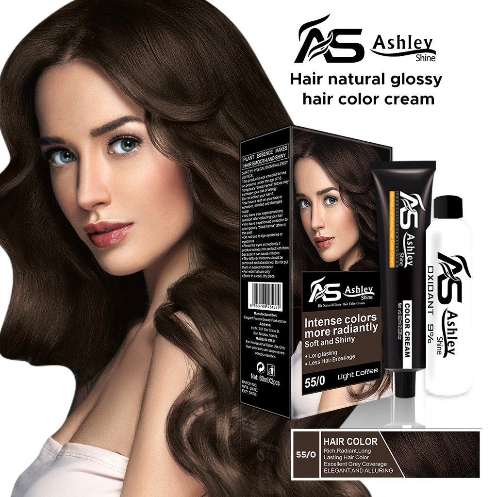 Ashley Shine Bio Natural Glossy Hair Color Cream Hair Dye Set 60ml Ash Blonde Black Brown Hair Care Shopee Philippines