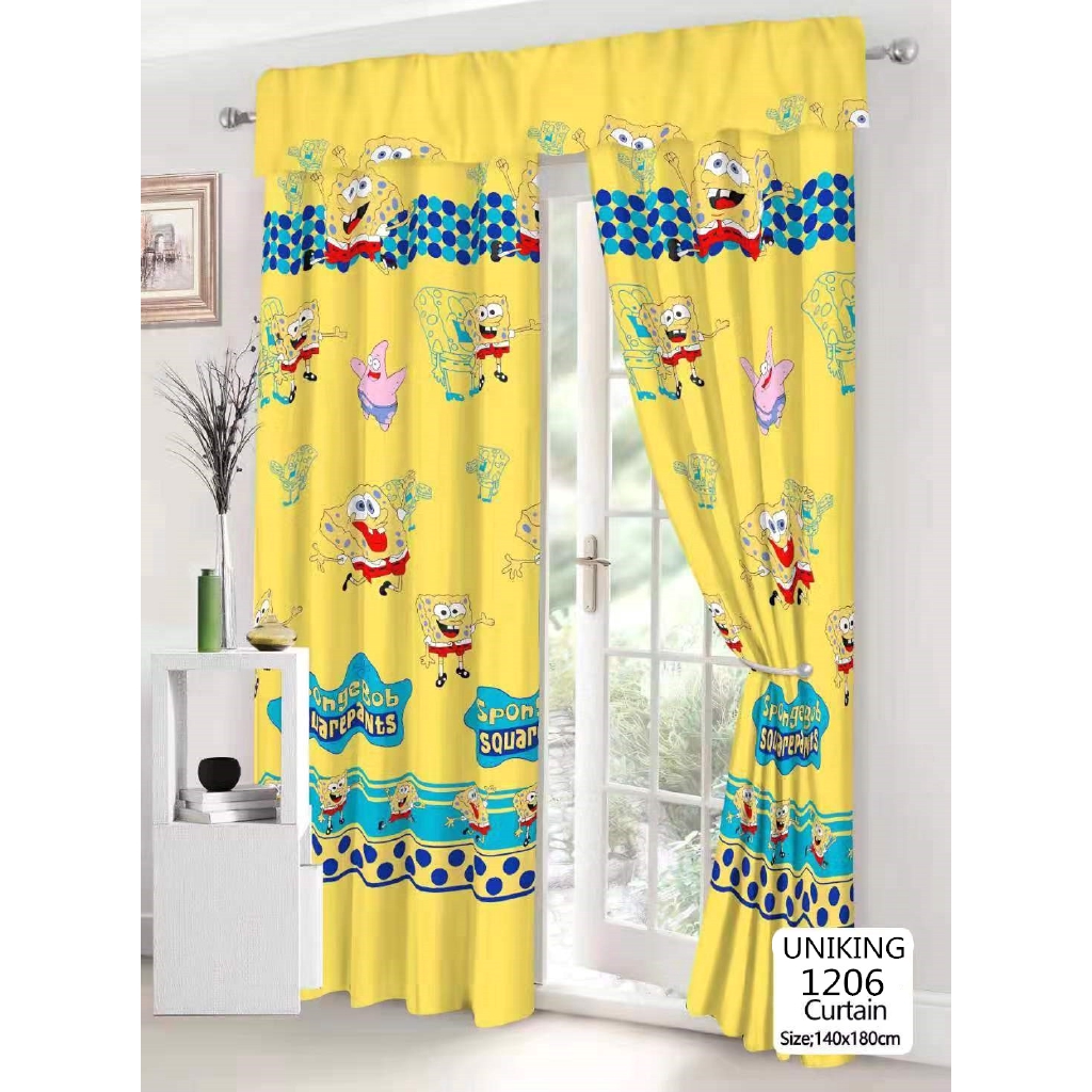 Sale 5d Yellow Cartoons Curtain For Window Or Door Home Decoration Spongebob Kurtina 2p Cod Shopee Philippines