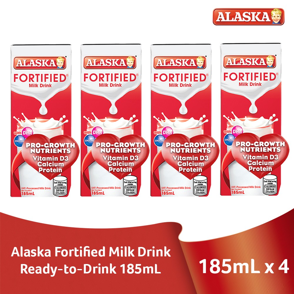 Alaska Fortified Ready-to-Drink Milk 185mL | Pack of 4 | Shopee Philippines