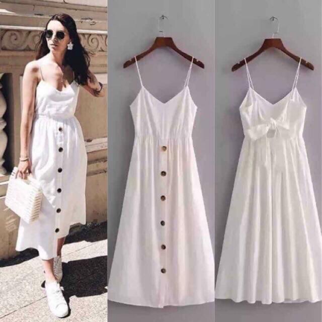 white long back dress
