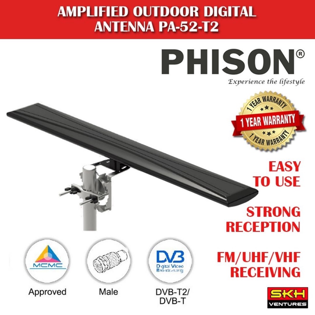 Phison UHF VHF Amplified Outdoor Digital Antenna (PA52T2) UHF VHF